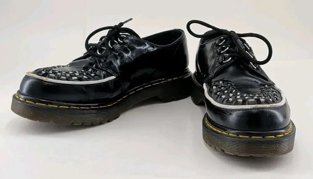 Dr. Martens Ramsey Smooth Leather Creepers Black/White Interlace Size 7 Mens/8 W